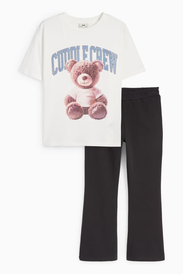 Copii - Fete - Urs - set - tricou cu mânecă scurtă și pantaloni de trening - 2 piese - alb