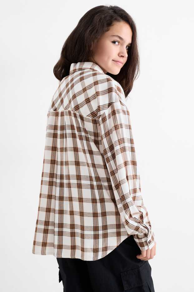 Children Girls - Shirt - check - brown / cremewhite