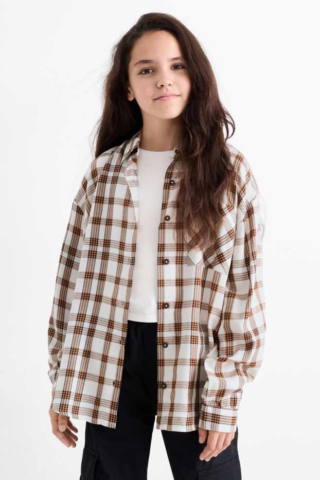 Children Girls - Shirt - check - brown / cremewhite
