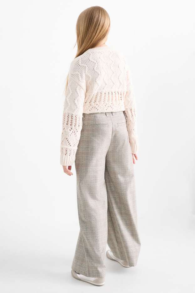 Copii - Fete - Pantaloni de stofă - în carouri - bej