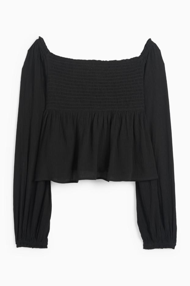 Women - Cropped blouse - smocked - black