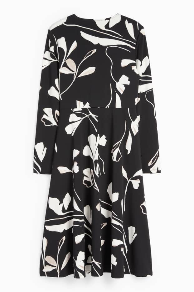 Femei - Rochie petrecută - cu flori - negru / alb