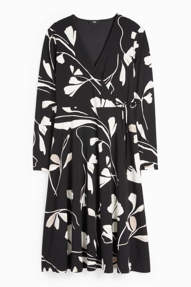 Femei - Rochie petrecută - cu flori - negru / alb