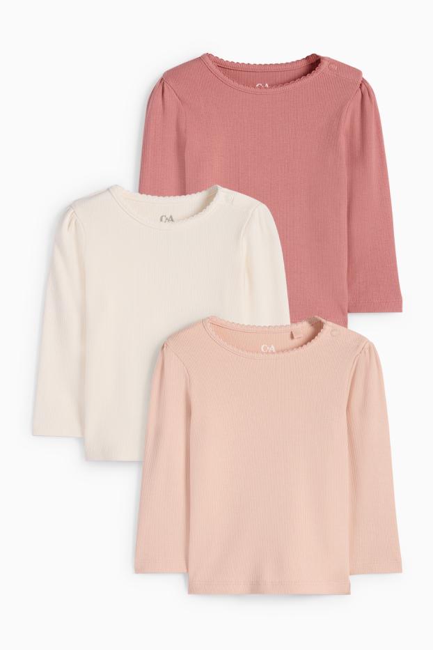 Bebeluși - fete - Multipack 3 buc. - tricou cu mânecă lungă bebeluși - reiat - piersică