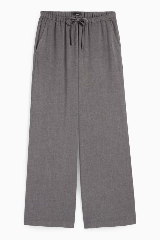Femei - Pantaloni de stofă - talie medie - wide leg - gri închis