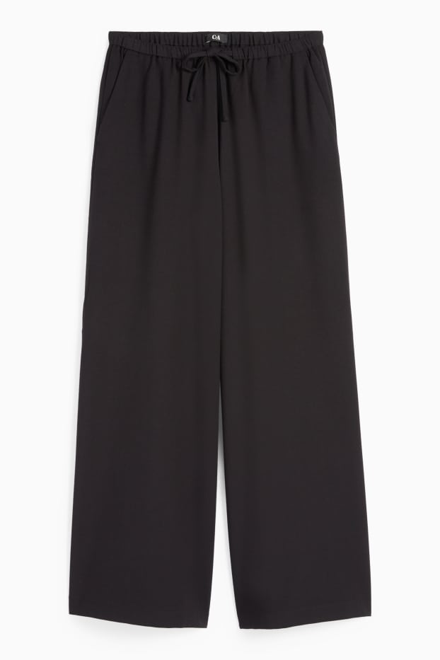 Femei - Pantaloni de stofă - talie medie - wide leg - negru