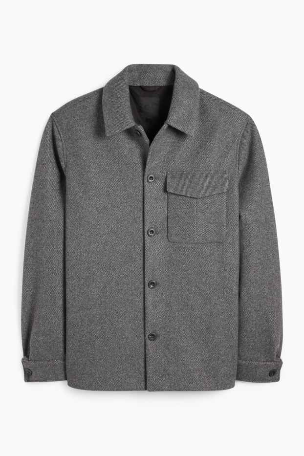 Men - Shirt jacket - regular fit - kent collar - patterned - dark gray