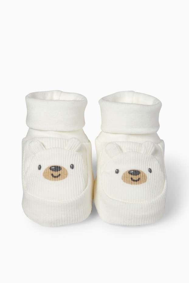 Unisex - Ursuleți - pantofi premergători bebeluși - reiați - alb