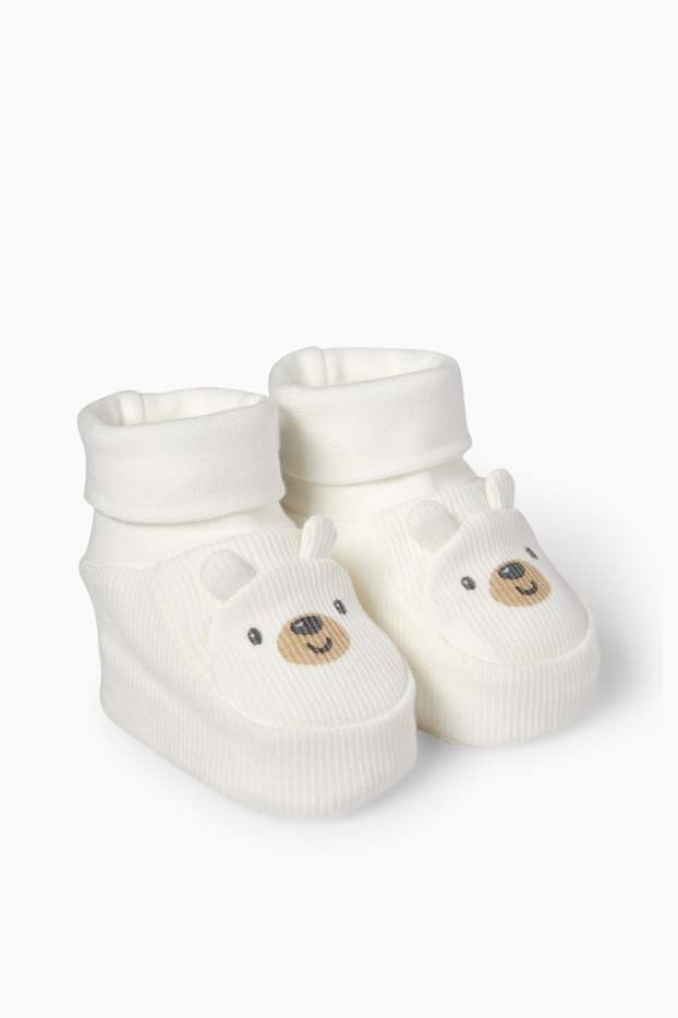 Unisex - Ursuleți - pantofi premergători bebeluși - reiați - alb