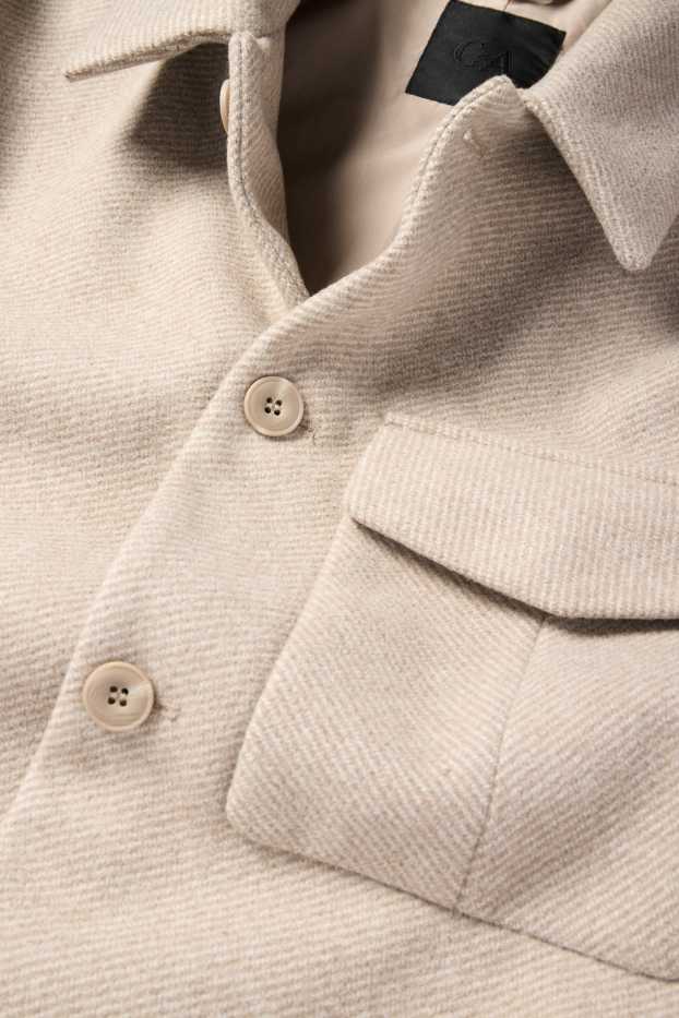 Men - Shirt jacket - regular fit - kent collar - patterned - beige