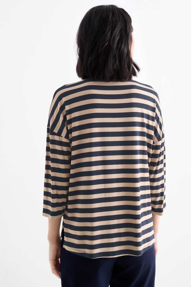 Femei - Tricou - regular fit - cu dungi - albastru / bej