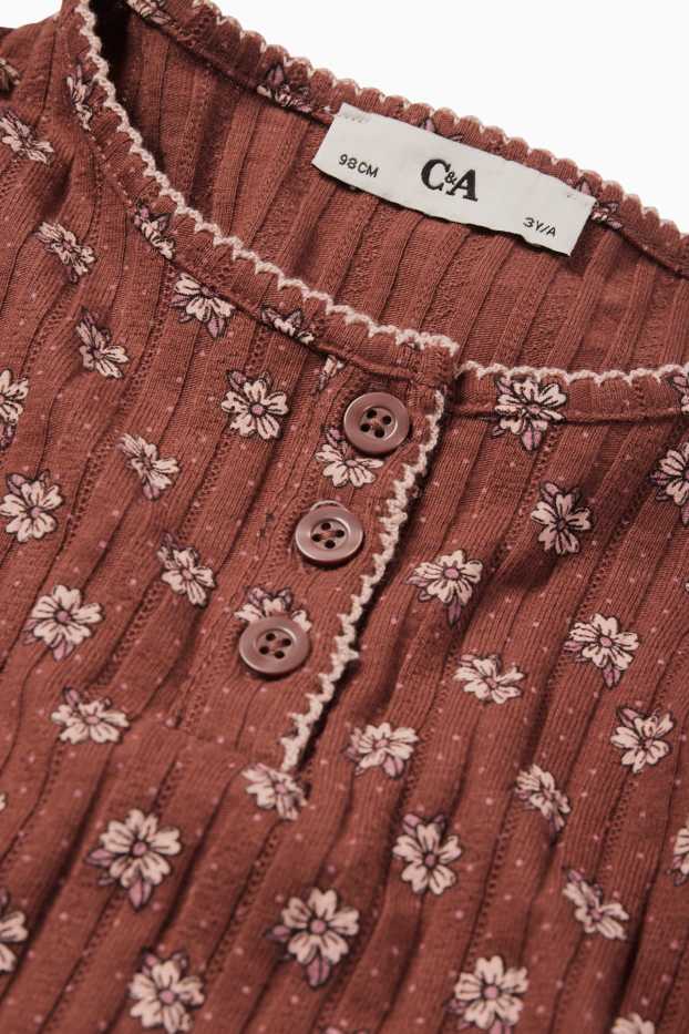 Copii - Fete - Tricou cu mânecă lungă - reiat - cu flori - maro
