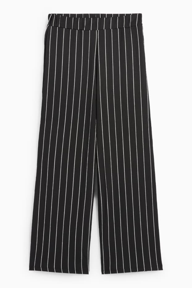 Femei - Pantaloni din jerseu - talie medie - loose fit - cu dungi - negru / alb