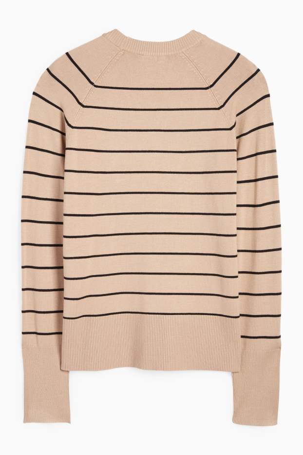 Femei - Pulover din tricot fin - cu dungi - negru / nej