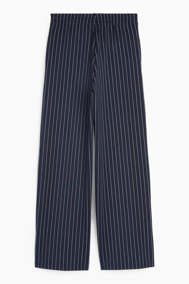 Femei - Pantaloni din jerseu - talie medie - straight fit - cu dungi - albastru închis