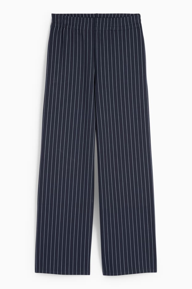 Femei - Pantaloni din jerseu - talie medie - straight fit - cu dungi - albastru închis