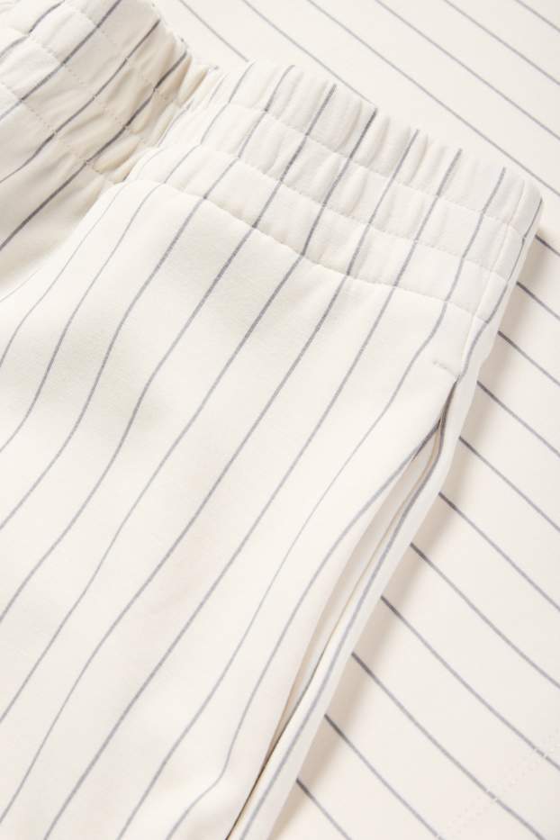 Femei - Pantaloni din jerseu - talie medie - straight fit - cu dungi - alb-crem