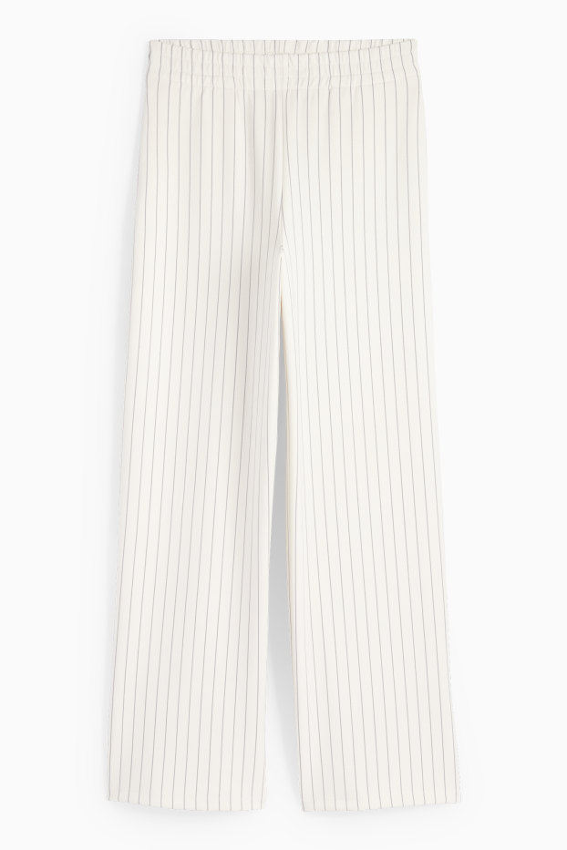 Femei - Pantaloni din jerseu - talie medie - straight fit - cu dungi - alb-crem