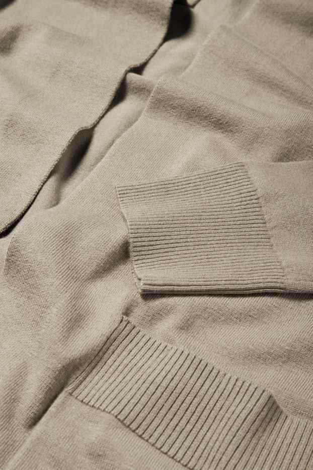 Femei - Cardigan tricotat lung - kaki
