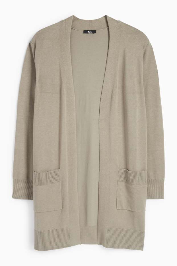 Femei - Cardigan tricotat lung - kaki