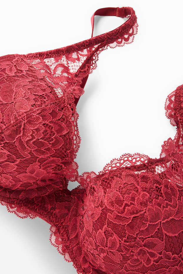 Women - Underwire bra - PLUNGE - padded - dark red