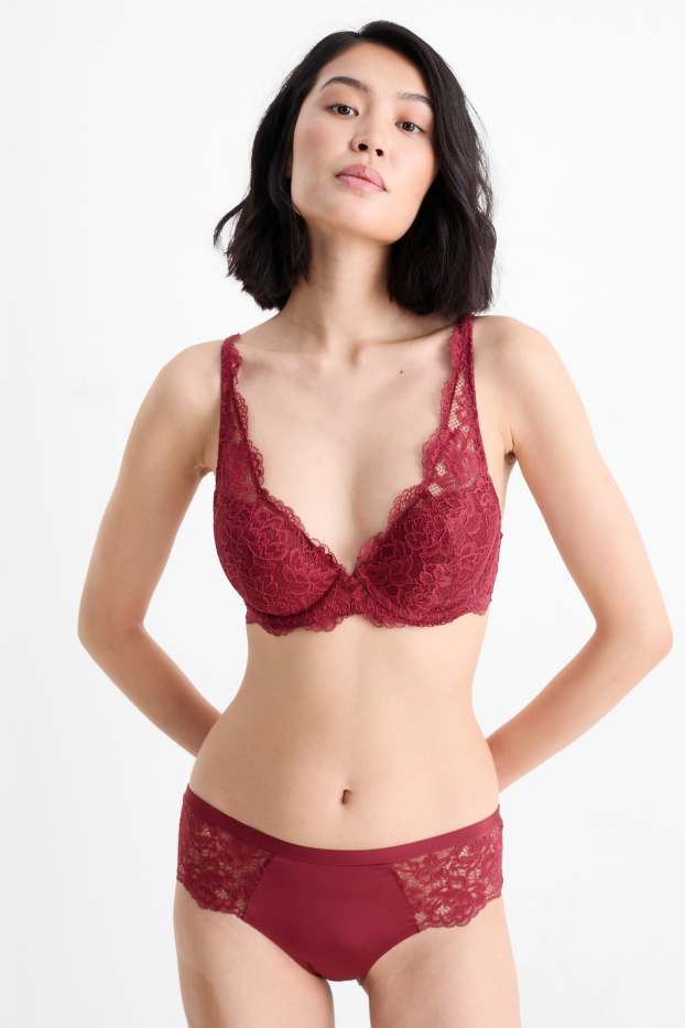 Women - Underwire bra - PLUNGE - padded - dark red