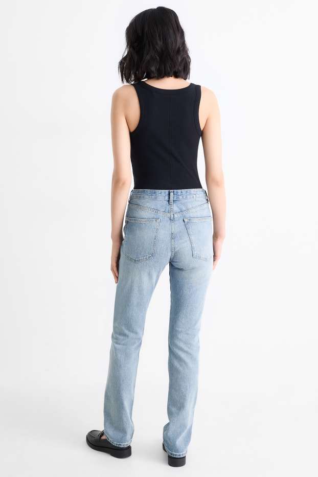 Femei - Vintage straight jeans - talie medie - LYCRA® - denim-albastru