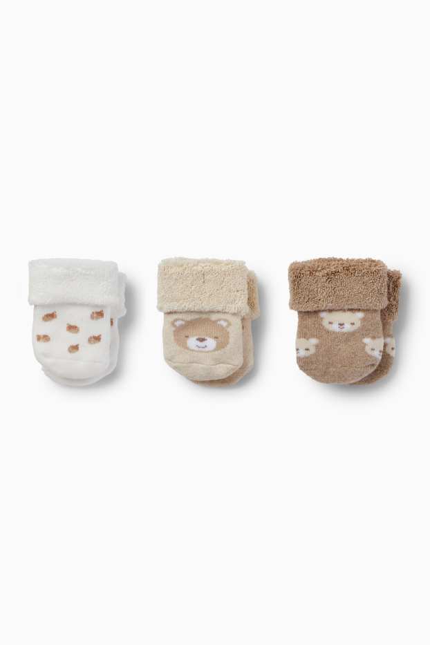 Unisex - Multipack 3 perechi - ursuleți - șosete nou-născuți - bej