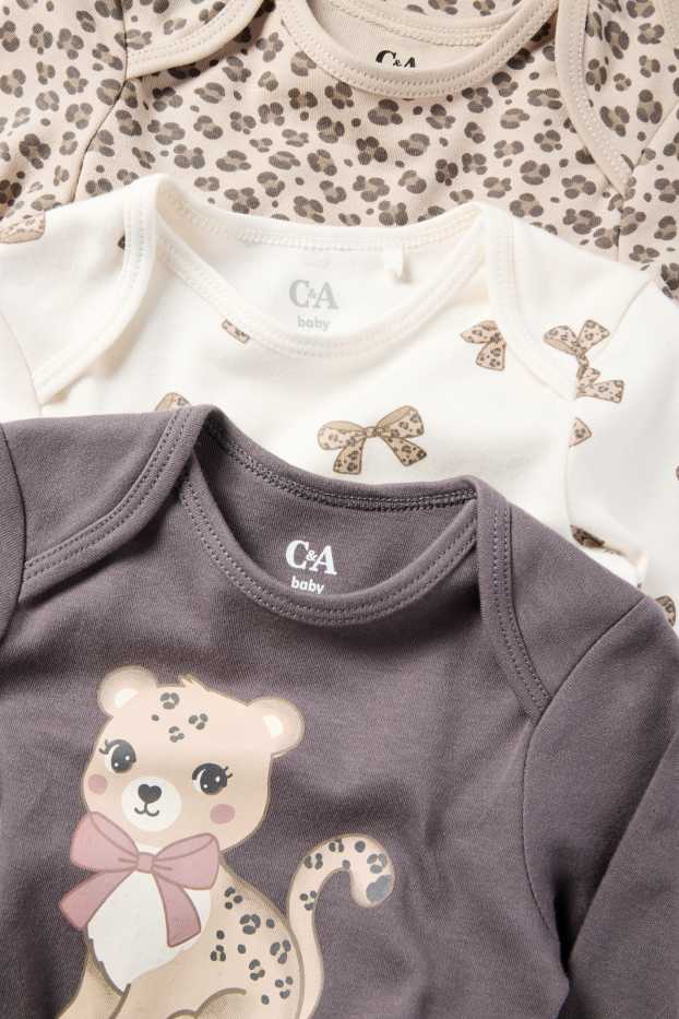 Bebeluși - fete - Multipack 3 buc. - leopard și fundițe - body bebeluși - bej