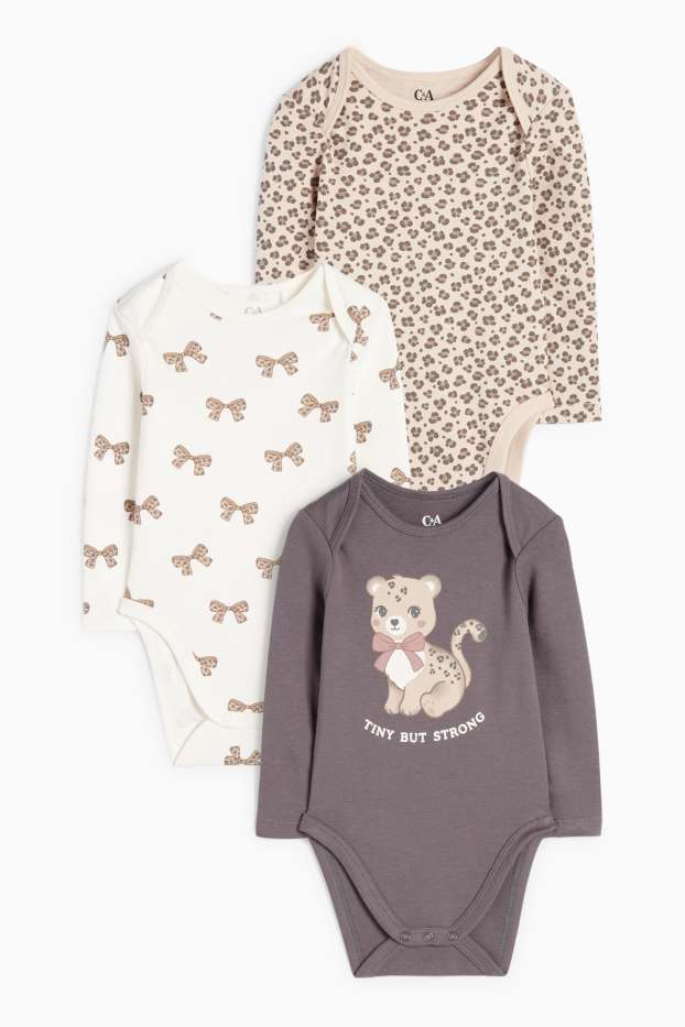 Bebeluși - fete - Multipack 3 buc. - leopard și fundițe - body bebeluși - bej
