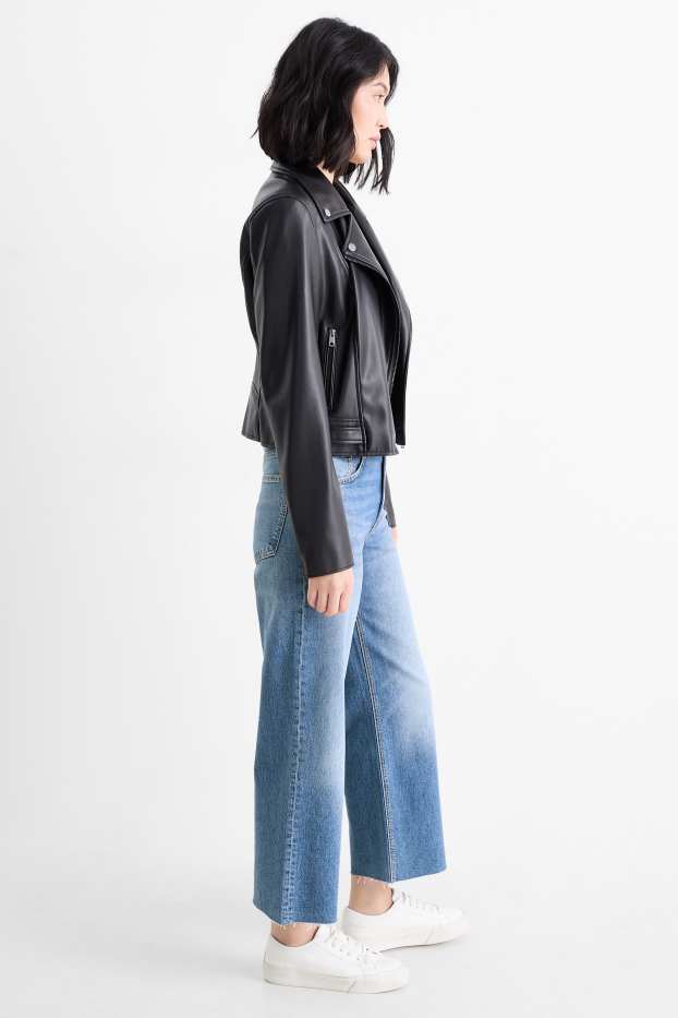 Femei - Crop wide leg jeans - talie medie - denim-albastru