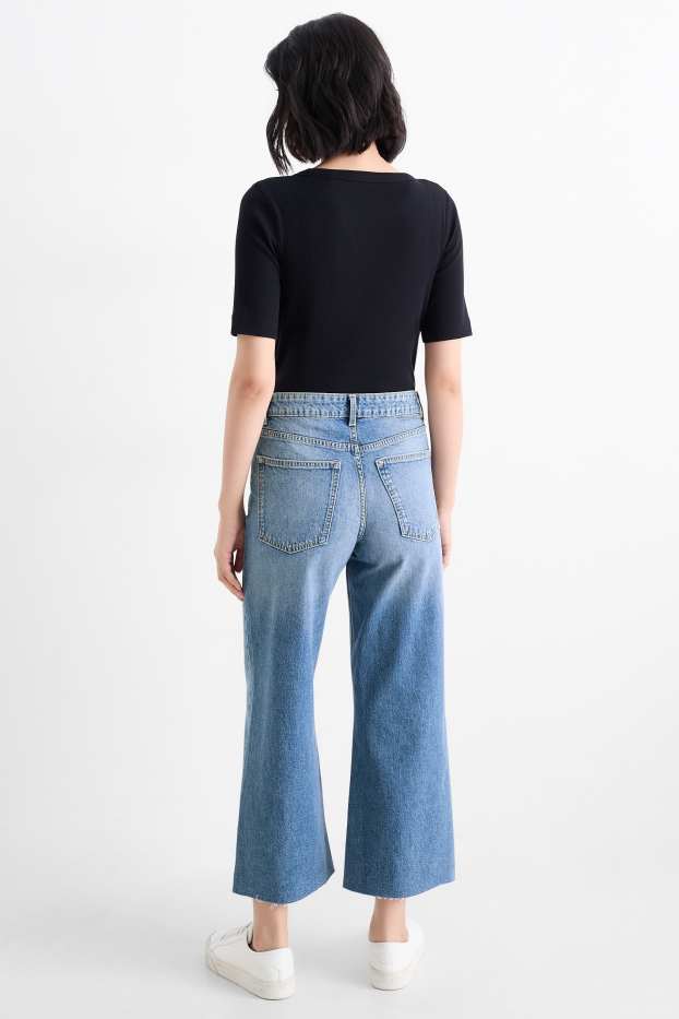 Femei - Crop wide leg jeans - talie medie - denim-albastru