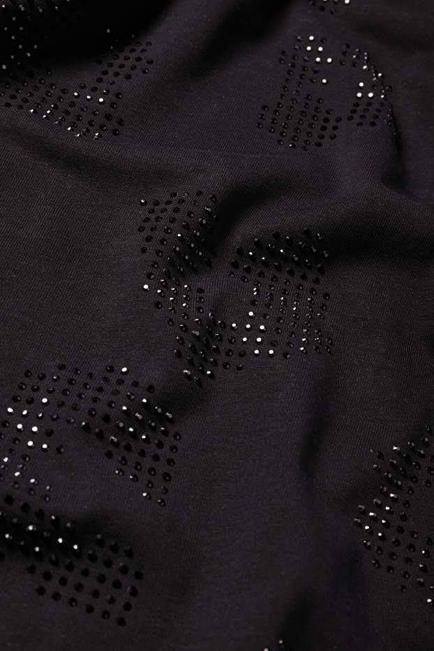 Femei - Tricou cu ștrasuri - regular fit - negru