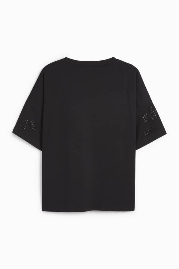 Femei - Tricou cu ștrasuri - regular fit - negru