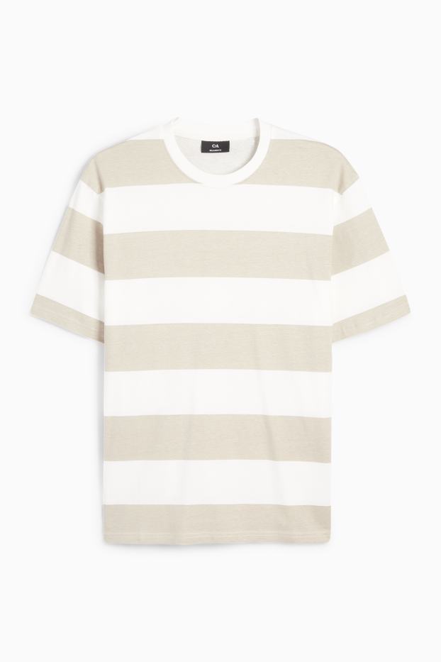 Bărbați - Tricou - relaxed fit - cu dungi - alb / bej