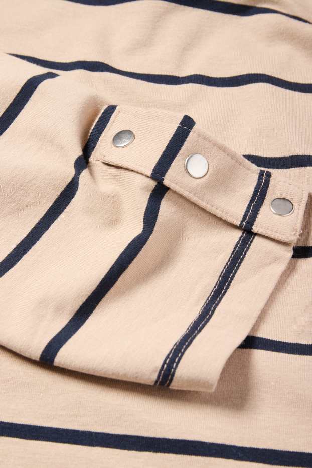 Femei - Tricou cu mânecă lungă - cu dungi - bej deschis