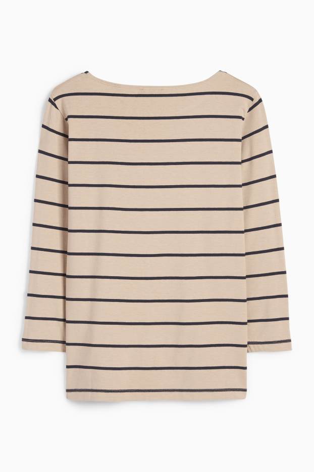 Femei - Tricou cu mânecă lungă - cu dungi - bej deschis