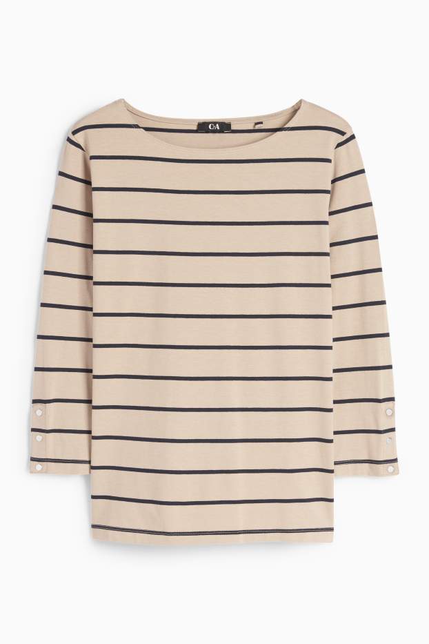 Femei - Tricou cu mânecă lungă - cu dungi - bej deschis
