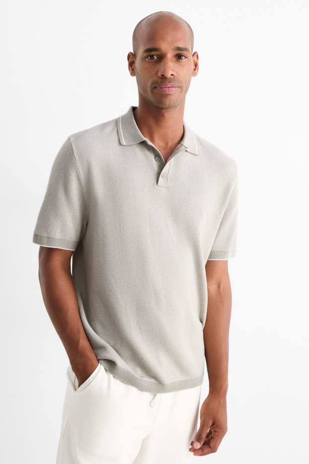 Bărbați - Tricou polo tricotat - regular fit - gri deschis