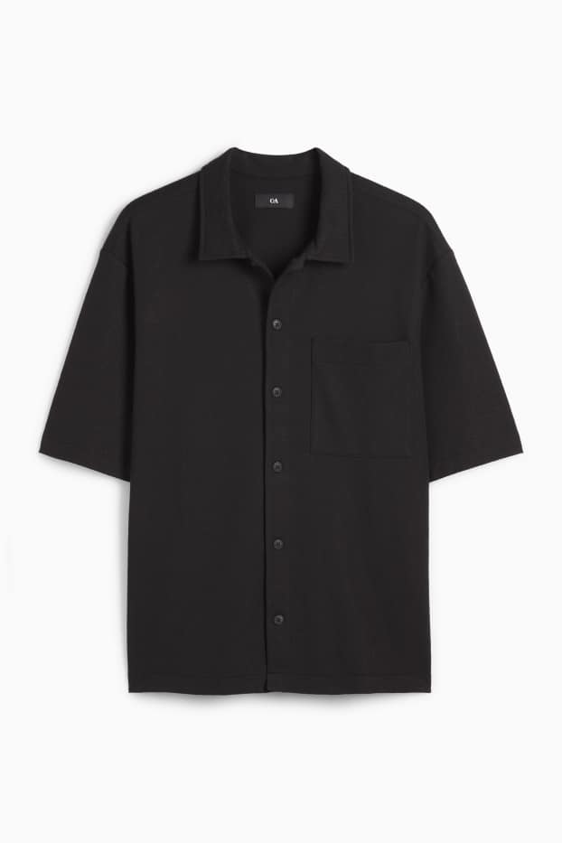 Bărbați - Cămașă - regular fit - guler Kent - structurată - negru