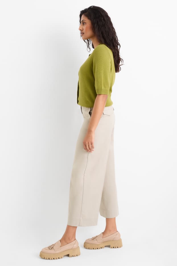 Femei - Pantaloni de stofă cu curea - talie înaltă - wide leg - bej