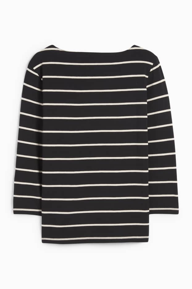 Femei - Tricou cu mânecă lungă - cu dungi - negru / alb
