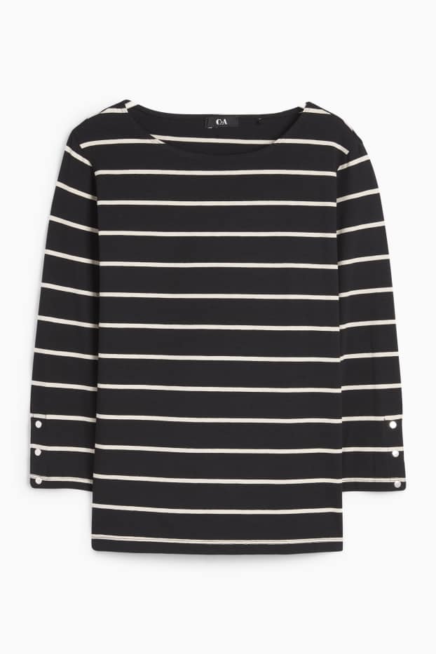 Femei - Tricou cu mânecă lungă - cu dungi - negru / alb