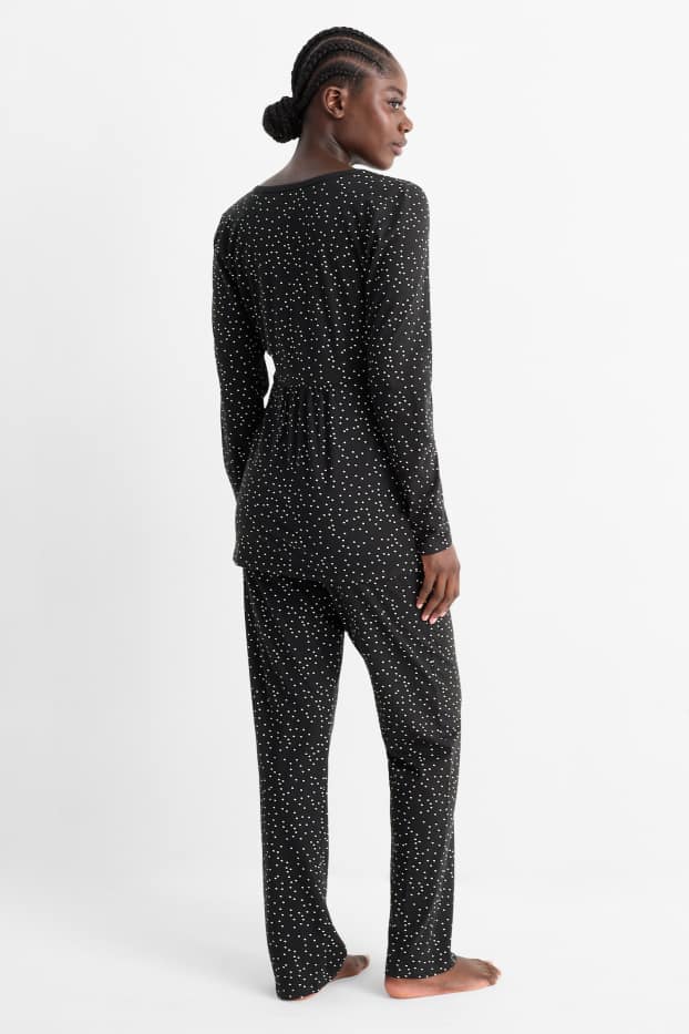 Femei - Pijama pentru alăptare - cu buline - negru
