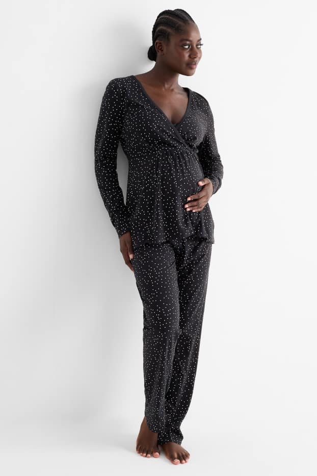 Femei - Pijama pentru alăptare - cu buline - negru