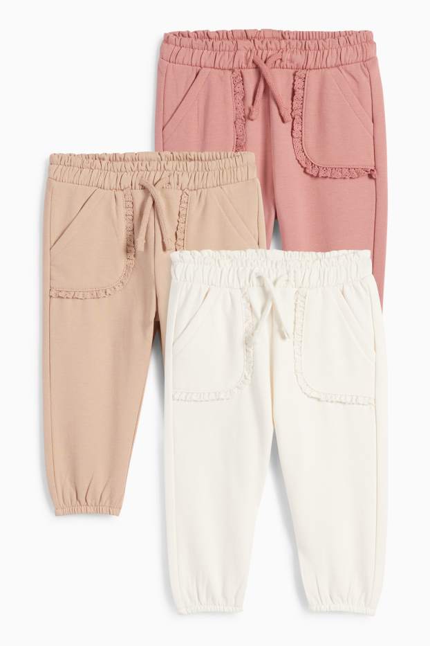 Bebeluși - fete - Multipack 3 perechi - pantaloni de trening bebeluși - alb-crem