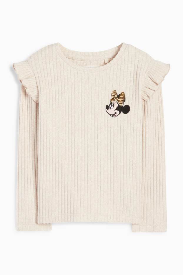 Copii - Fete - Minnie Mouse - tricou cu mânecă lungă - reiat - bej deschis