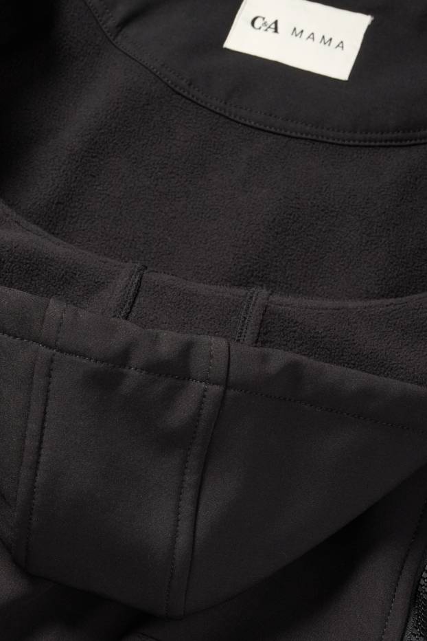 Femei - Geacă softshell gravide, cu glugă și cu inserție pentru bebeluși - negru