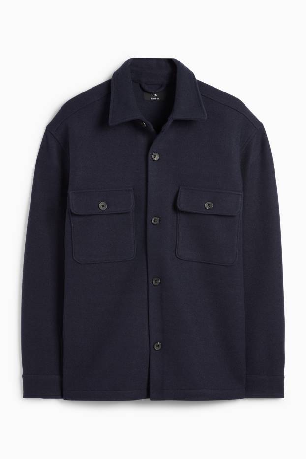 Men - Shirt jacket - relaxed fit - kent collar - dark blue