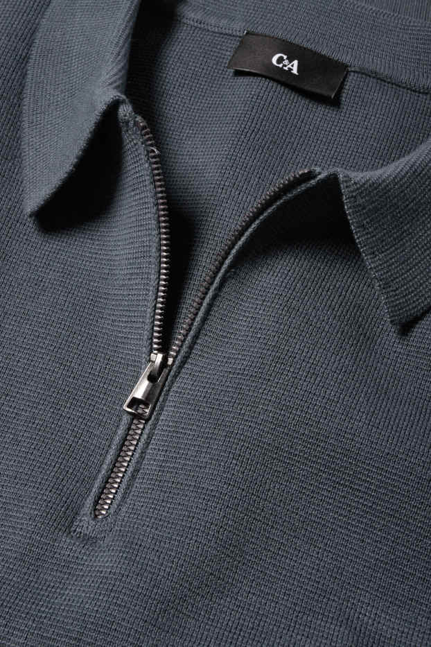 Bărbați - Tricou polo cu mânecă lungă - din tricot - gri închis